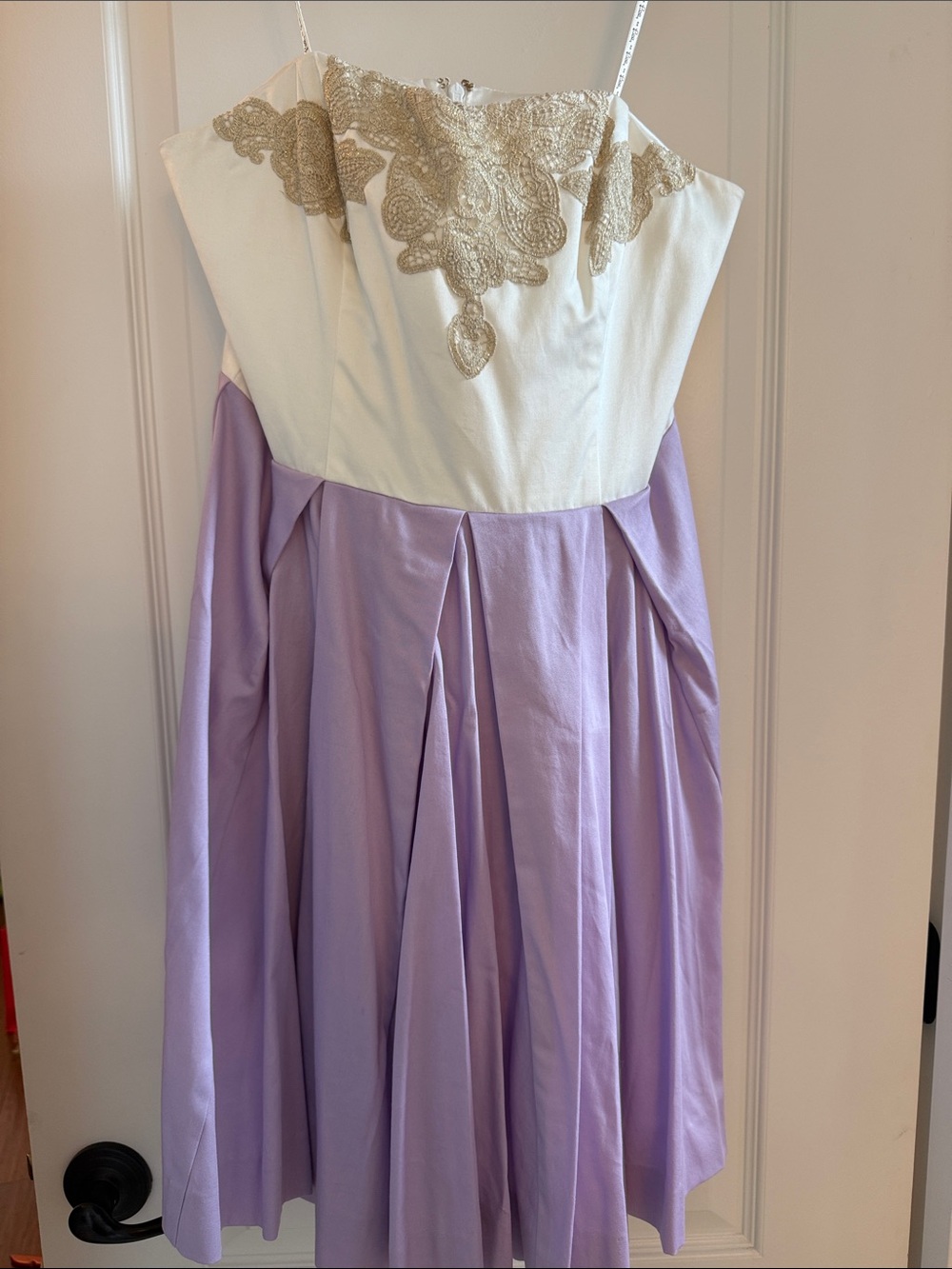 Girls' Lavender and Cream Party Dress with Gold Lace